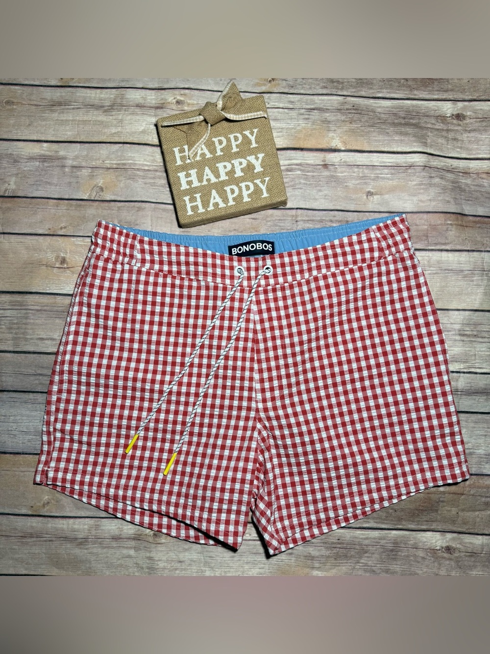 Bonobos Seersucker Surf Shorts in Red and White Size Small 5in inseam